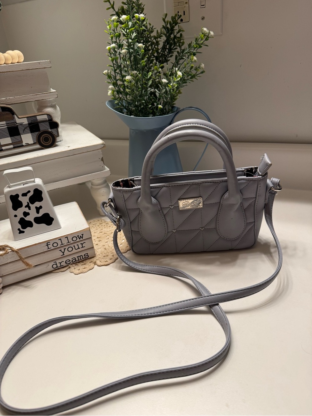 Quilted Mini Satchel Crossbody Bag - Gray